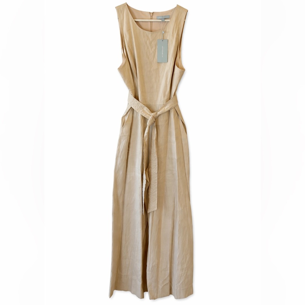 ANTONIO MELANI Size 14 Linen Natural Sleeveless Jumpsuit Wide Leg